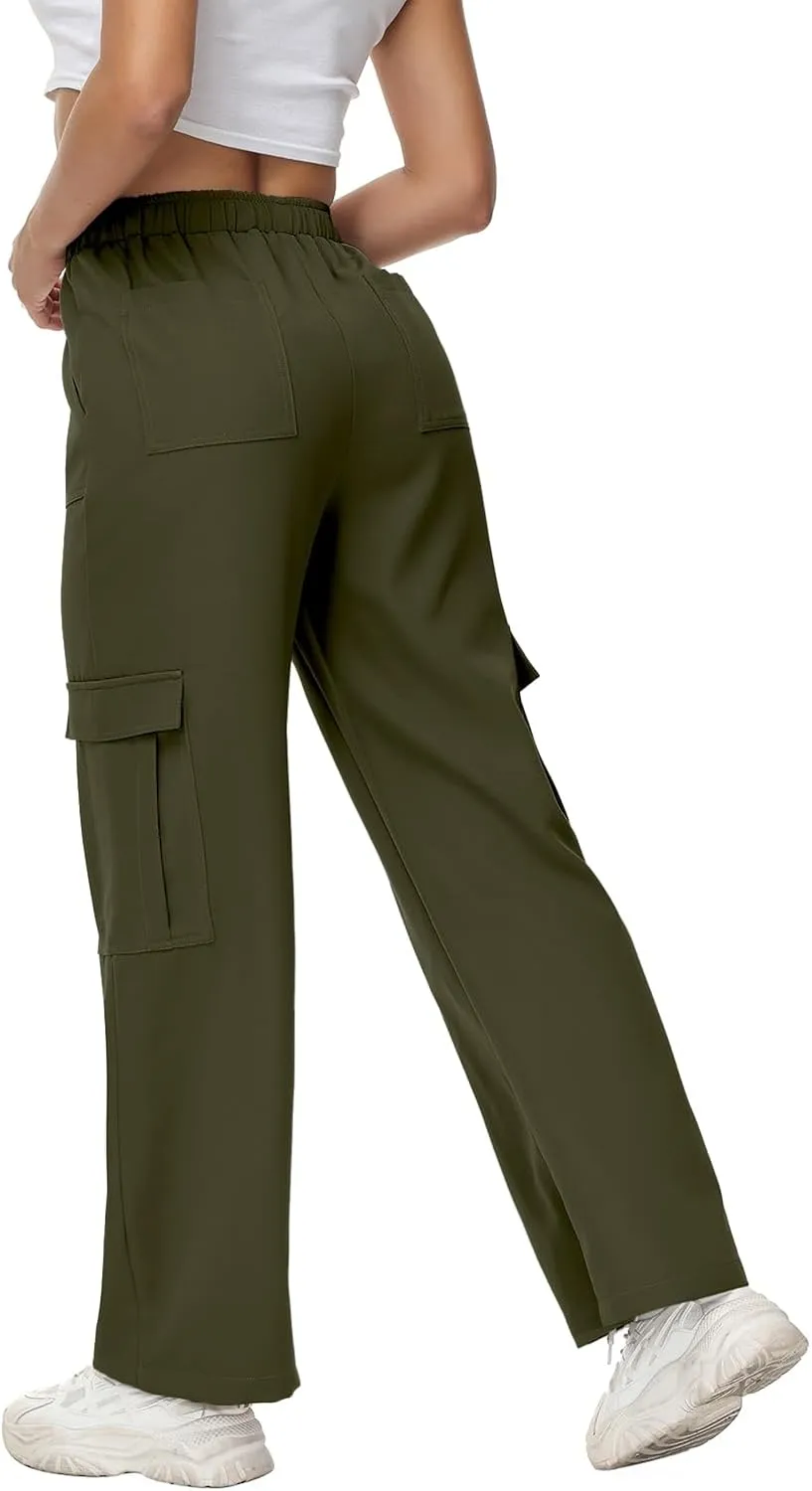 Women Wide Straight Leg Pants Trendy Y2k Streetwear Cargos Twill Utility Pant with 6 Pockets