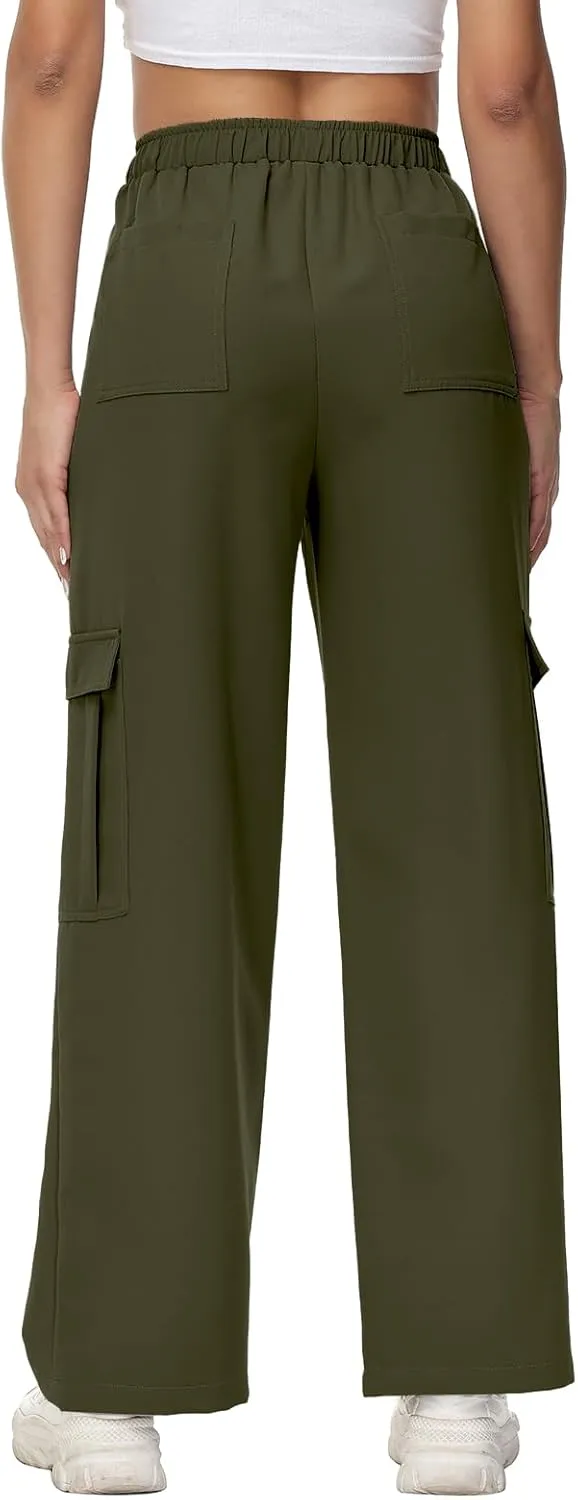 Women Wide Straight Leg Pants Trendy Y2k Streetwear Cargos Twill Utility Pant with 6 Pockets