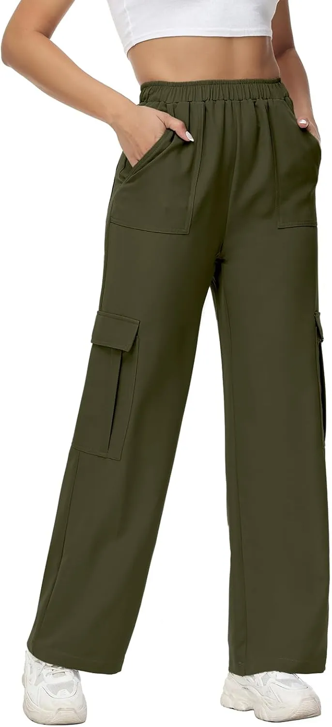 Women Wide Straight Leg Pants Trendy Y2k Streetwear Cargos Twill Utility Pant with 6 Pockets