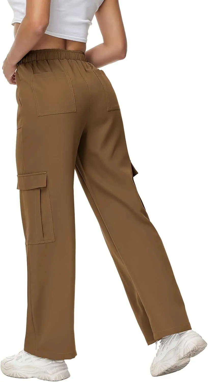 Women Wide Straight Leg Pants Trendy Y2k Streetwear Cargos Twill Utility Pant with 6 Pockets