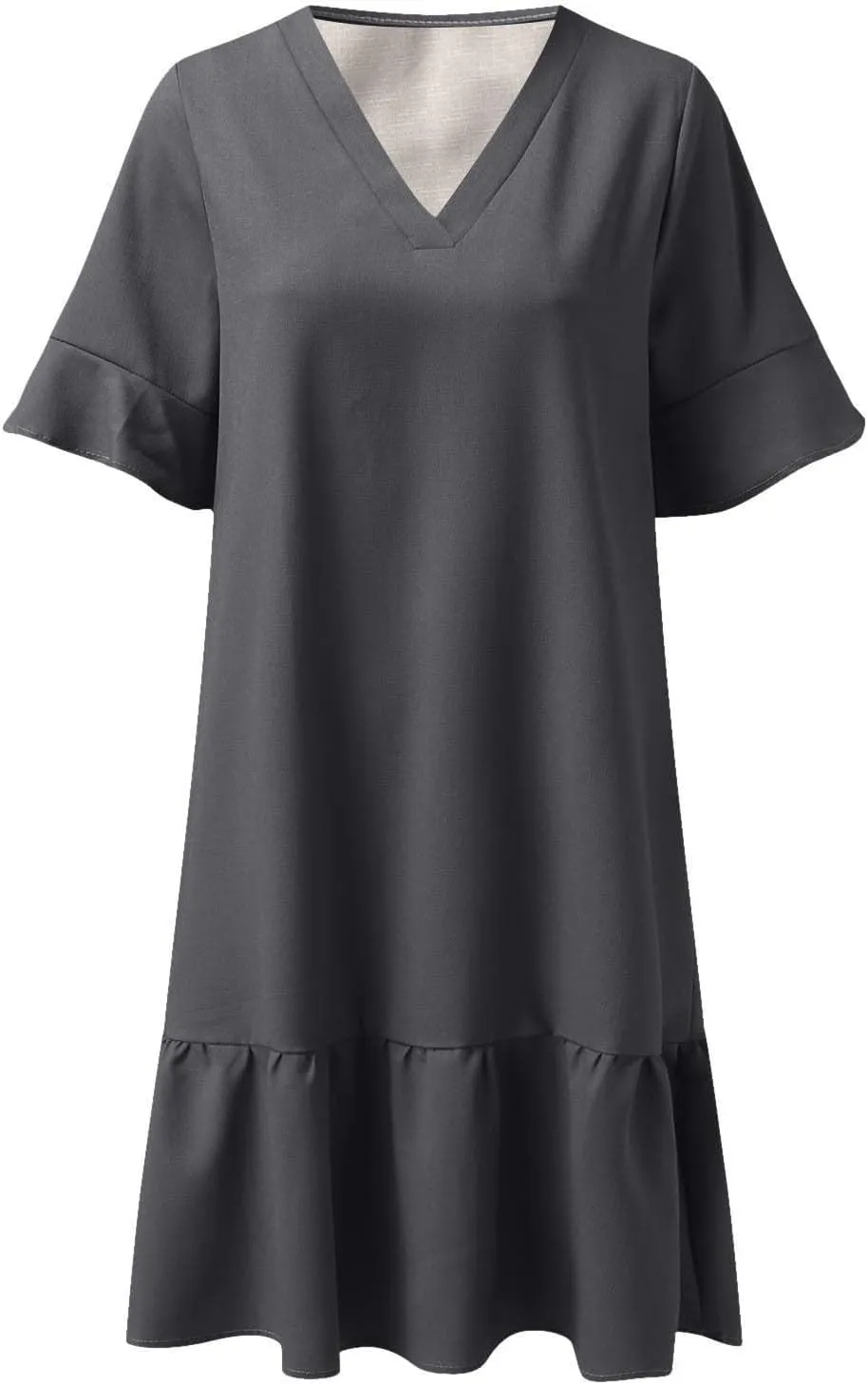 Womens 2024 Boho Loose Swing Midi Dresses Short Sleeve V Neck Ruffle Summer Dress Beach Party Sundress