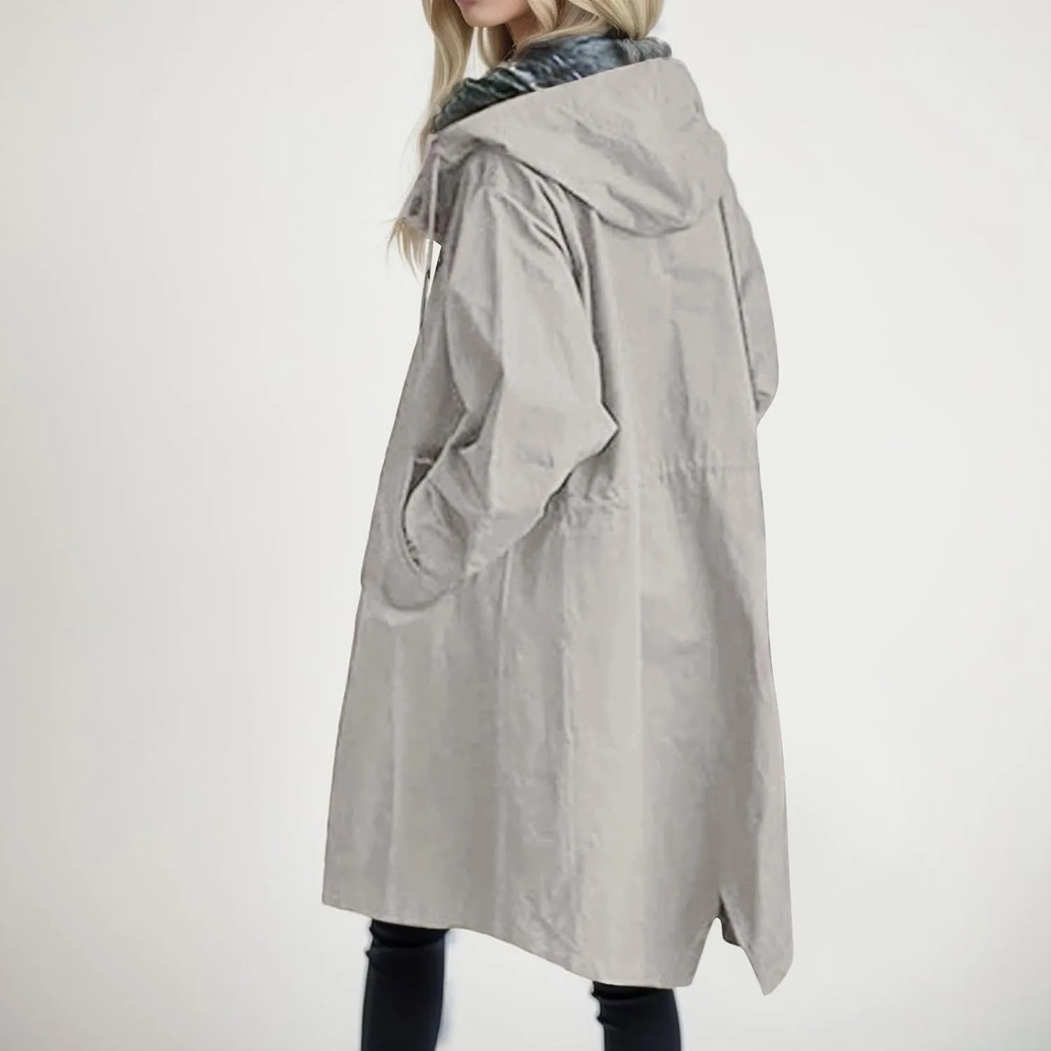 Womens 2024 Elegant Temperament Button Windbreaker Long Sleeve Hooded Trench Coat Loose Comfortable Outwear with Pocket