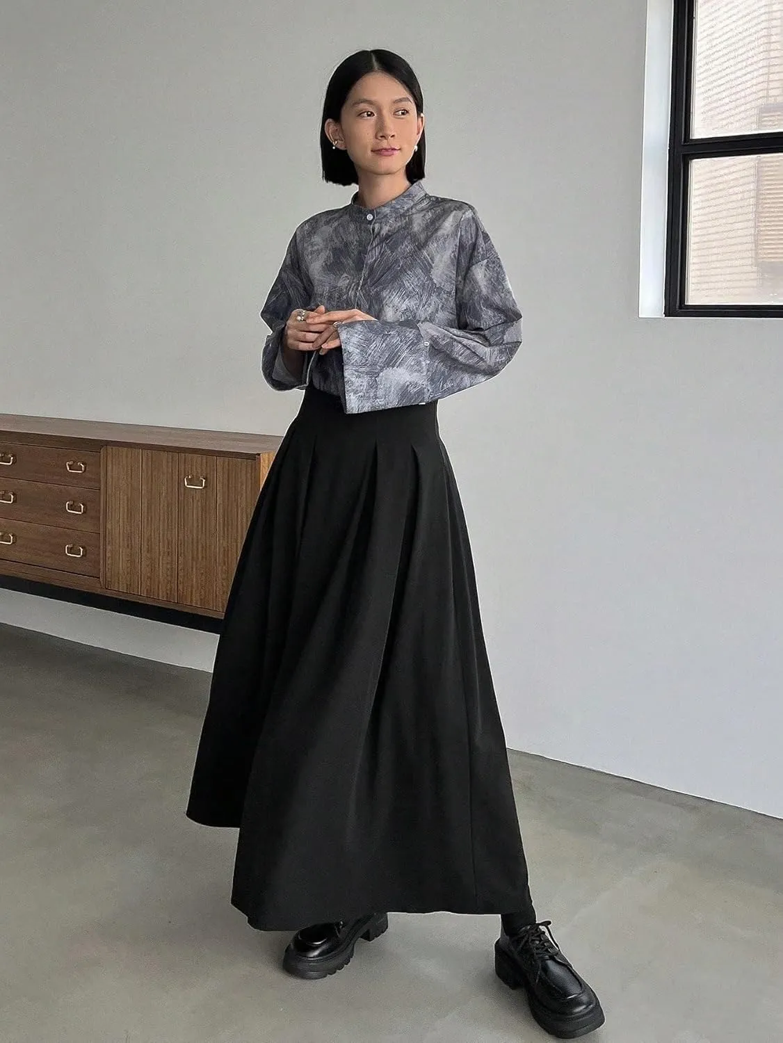 Women's 2024 Midi Long Skirt Fold Pleated Skirt