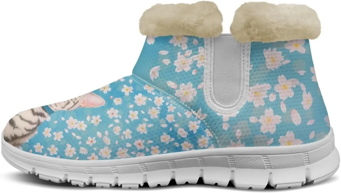 Womens Ankle Boots Insulated Fur Liner Snow Boot Lightweight Walking Winter Shoes Low Boots High-top Fleece Booties