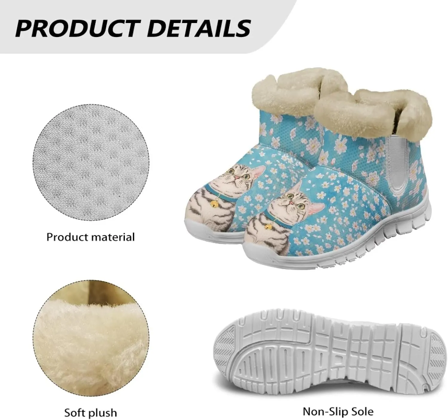 Womens Ankle Boots Insulated Fur Liner Snow Boot Lightweight Walking Winter Shoes Low Boots High-top Fleece Booties