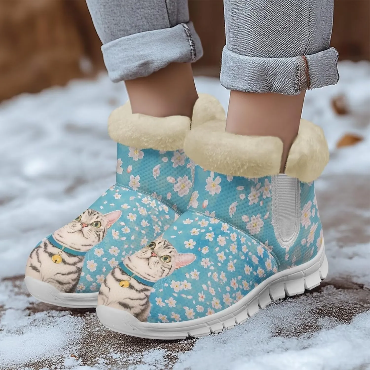 Womens Ankle Boots Insulated Fur Liner Snow Boot Lightweight Walking Winter Shoes Low Boots High-top Fleece Booties