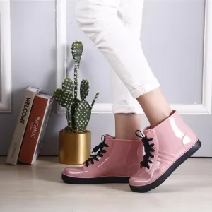 Women's Ankle Rain Boots Waterproof Cute Boots for Girls, Short Rain Boots for Women and Waterproof Garden Shoes for Outdoor Work (Black Pink,7.5-8)