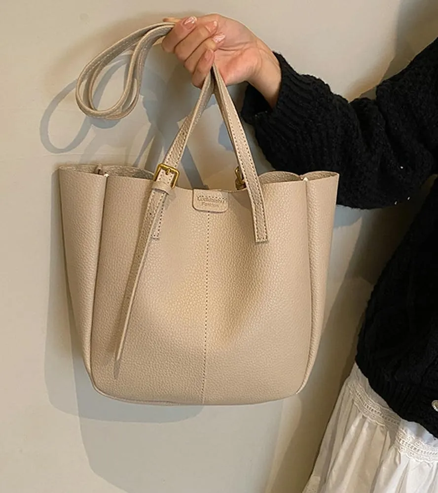 Women's Bucket Shoulder Tote Bags Fashion Large Top Handle Satchel Casual Handbags PU Leather Working Purses 2pcs