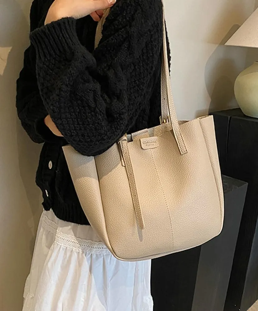 Women's Bucket Shoulder Tote Bags Fashion Large Top Handle Satchel Casual Handbags PU Leather Working Purses 2pcs