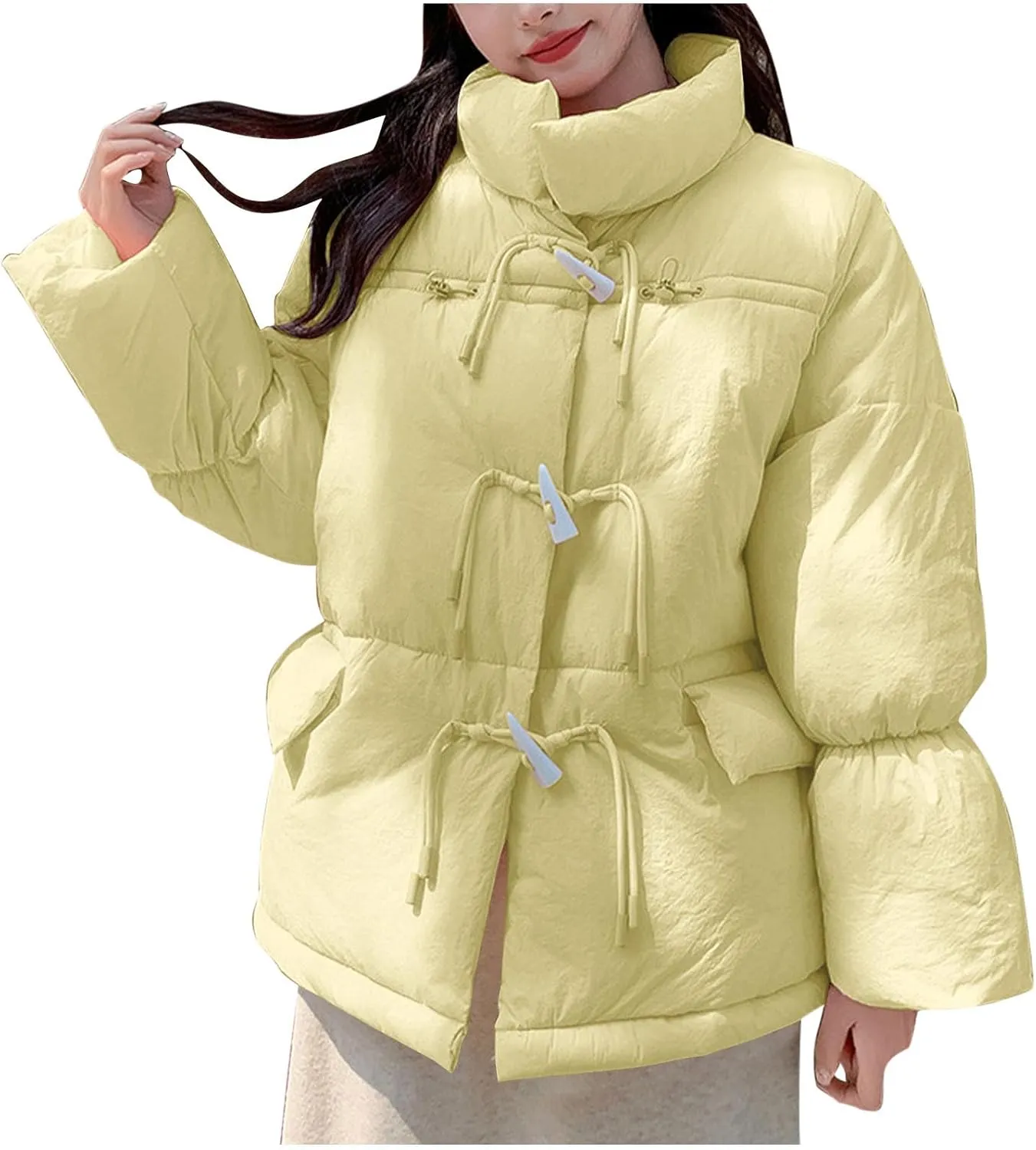 Women's Fashion Puffer Jackets Dressy Casual Stand Collar Bubble Coats Cardigan Teen Girls Baggy Quilted Down Jackets