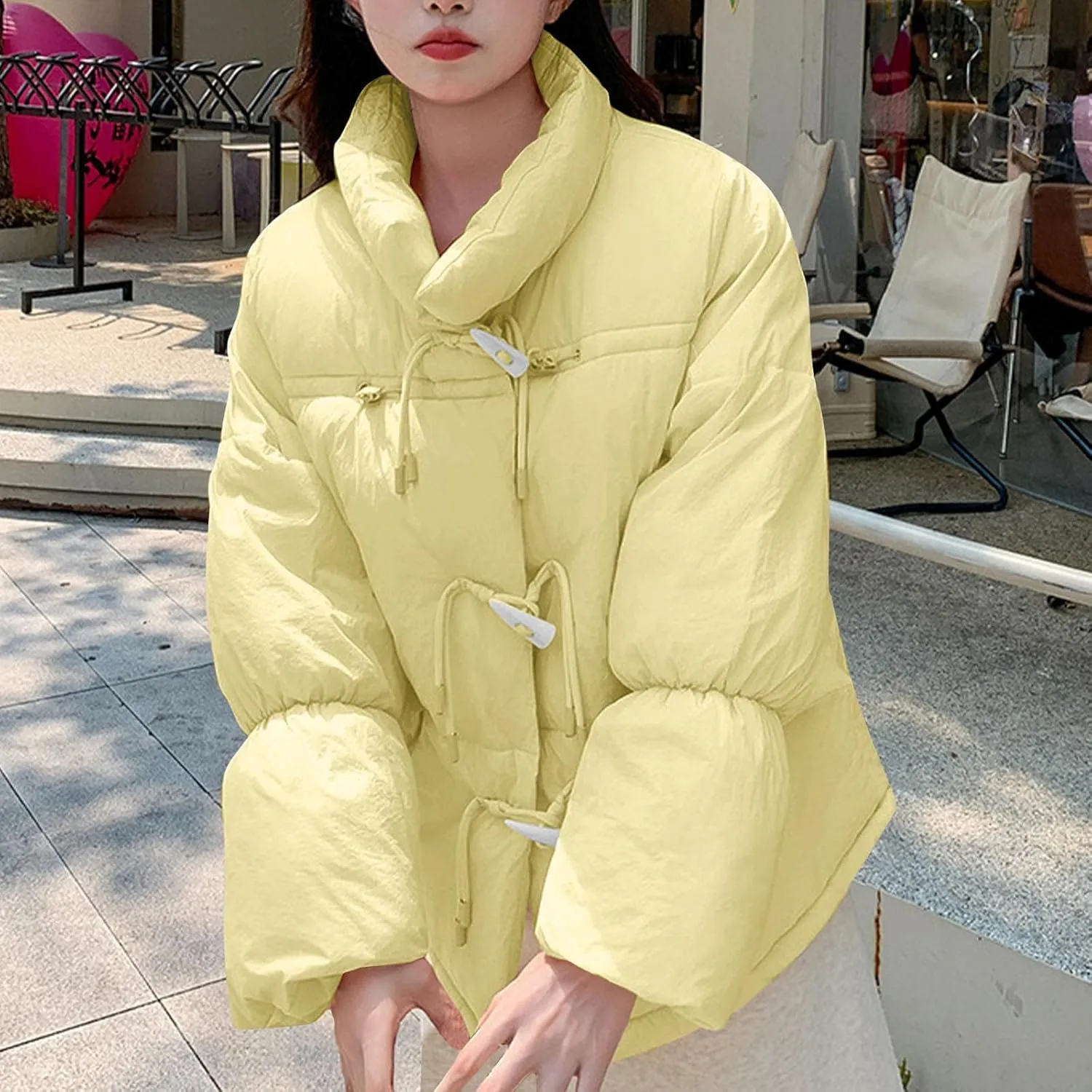 Women's Fashion Puffer Jackets Dressy Casual Stand Collar Bubble Coats Cardigan Teen Girls Baggy Quilted Down Jackets