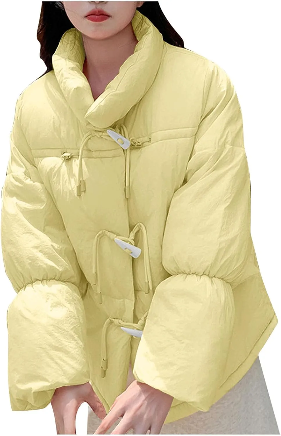 Women's Fashion Puffer Jackets Dressy Casual Stand Collar Bubble Coats Cardigan Teen Girls Baggy Quilted Down Jackets