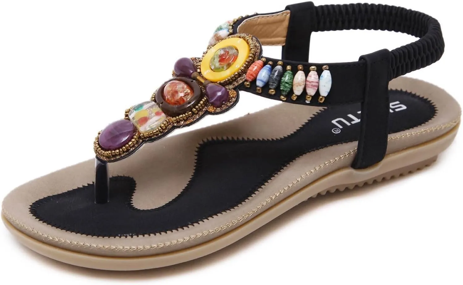 Womens Flip Flops Summer Bohemian Sandals Travel Beach Sandals Elastic Ankle Strap Dressy Sandal Outdoor Vacation Shoes