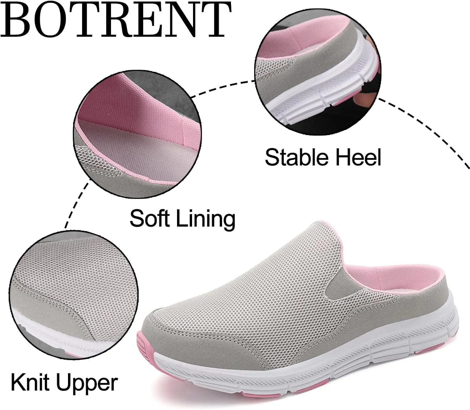 Women's Knitted Breathable Lightweight Slip-On Sports Mules Comfortable Non-Slip Backless Walking Shoes for Hiking House Traveling