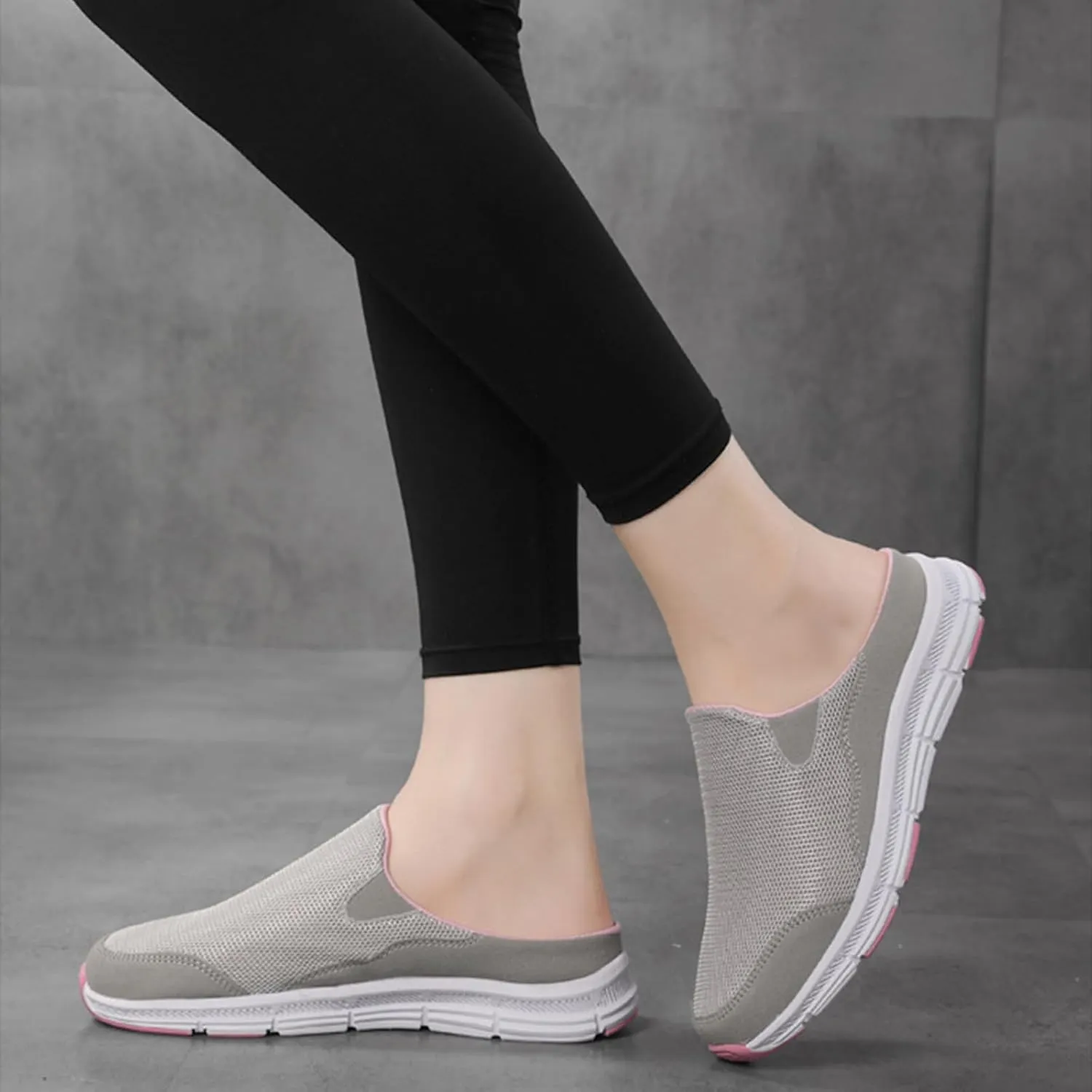 Women's Knitted Breathable Lightweight Slip-On Sports Mules Comfortable Non-Slip Backless Walking Shoes for Hiking House Traveling