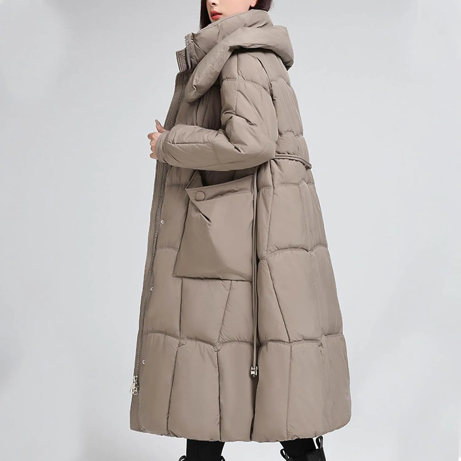 Womens Long Winter Down Puffer Jackets Heavyweight Thicken Quilted Trench Coat Windproof Padded Military Parka Jacket
