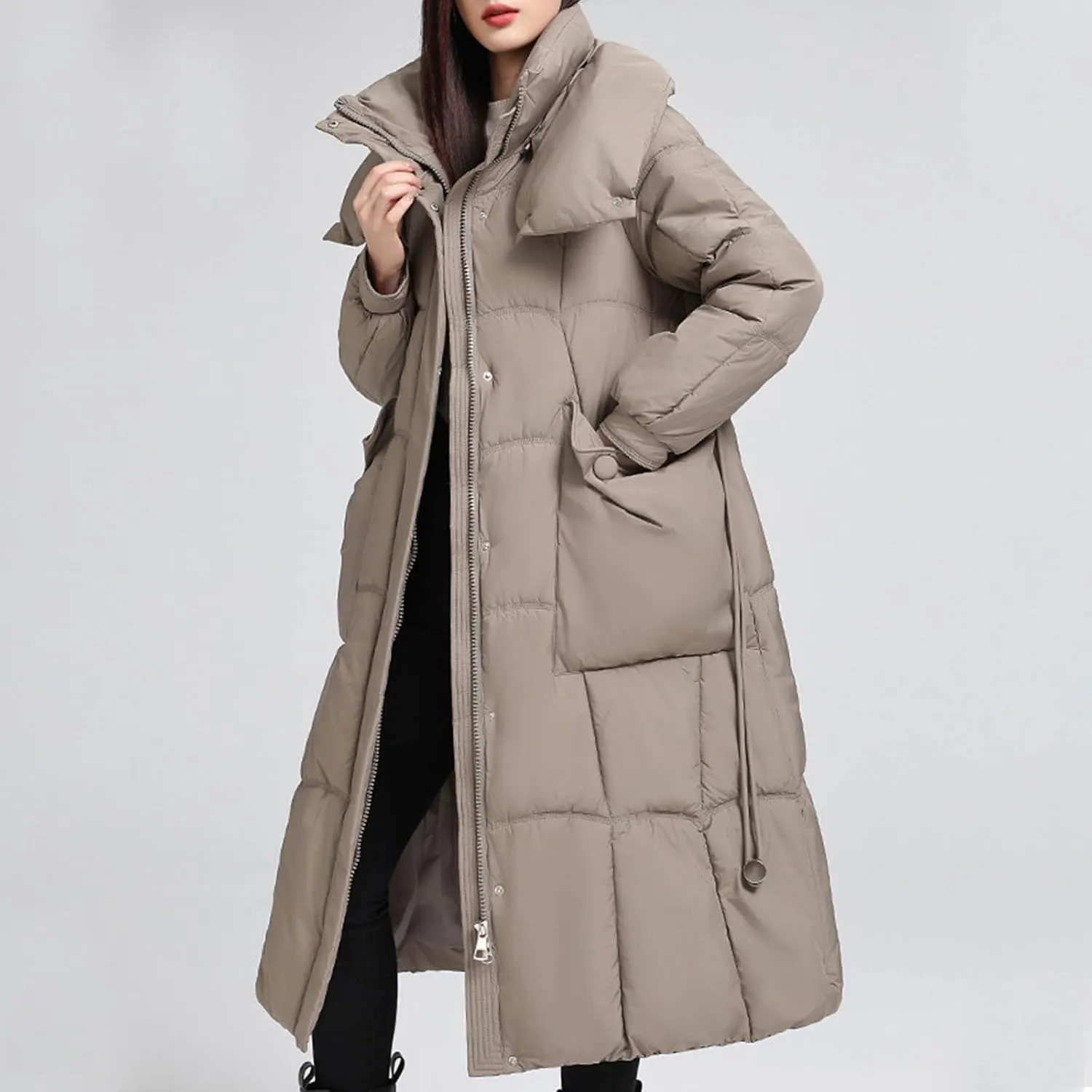 Womens Long Winter Down Puffer Jackets Heavyweight Thicken Quilted Trench Coat Windproof Padded Military Parka Jacket