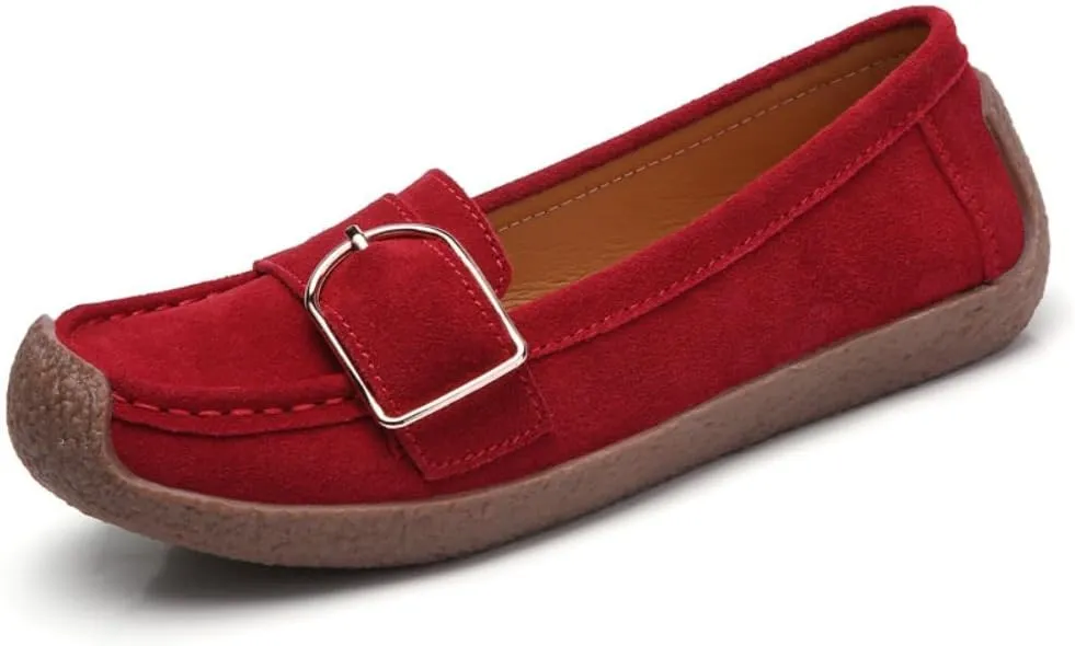 Women's Moccasins Cute Fashion Belt Buckle Decorated Low Top Round Toe Shoes Orthopedic Sandals, Cute Casual Comfortable Lightweight Slip on Shoes, Female Solid All-Match Loafers for Everyday Wear