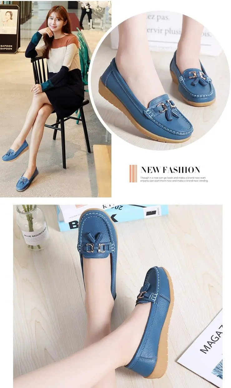 Women's Moccasins Cute Fashion Bow Chain Decorated Low Top Round Toe Shoes Orthopedic Sandals, Cute Casual Comfortable Lightweight Slip on Shoes, Female Solid All-Match Loafers for Everyday Wear