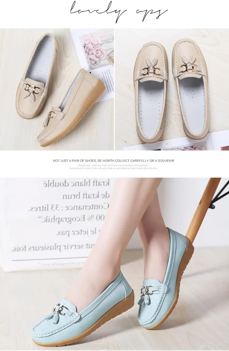 Women's Moccasins Cute Fashion Bow Chain Decorated Low Top Round Toe Shoes Orthopedic Sandals, Cute Casual Comfortable Lightweight Slip on Shoes, Female Solid All-Match Loafers for Everyday Wear