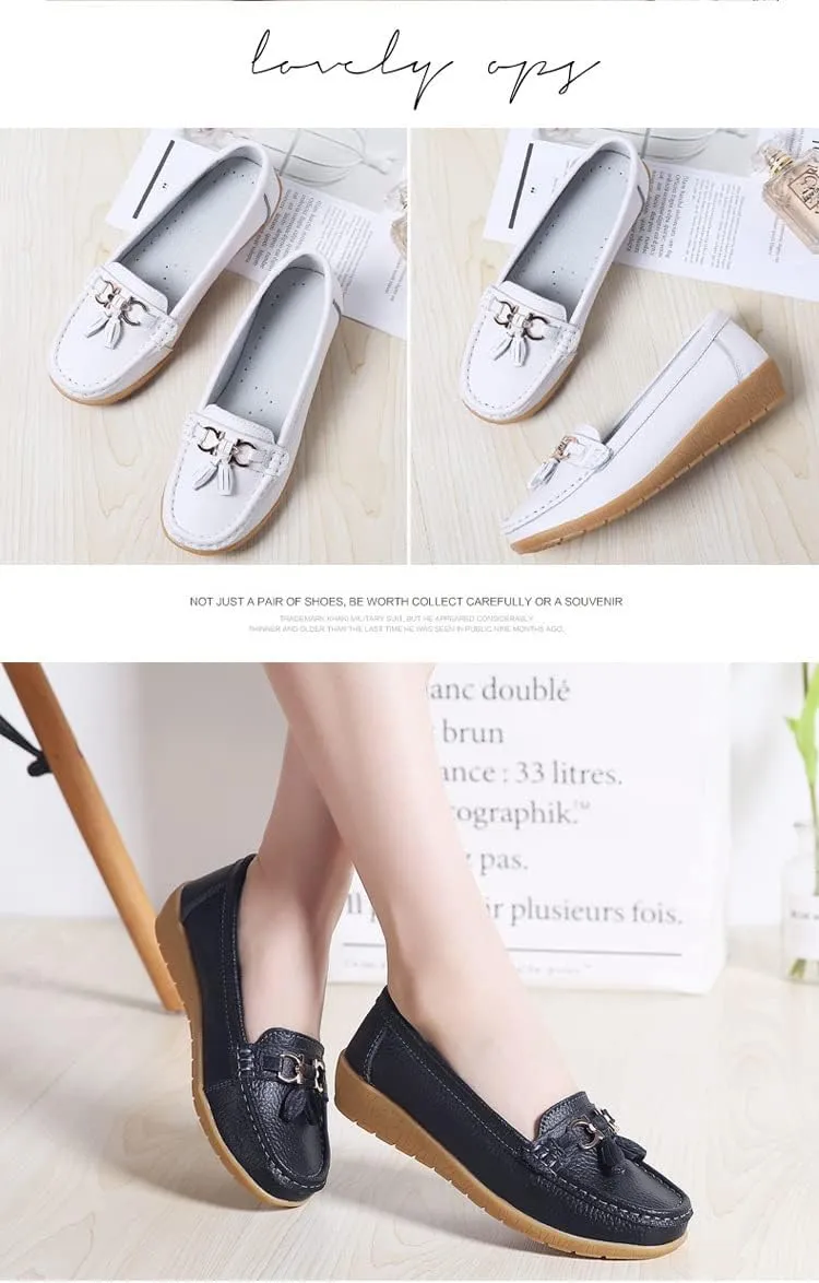 Women's Moccasins Cute Fashion Bow Chain Decorated Low Top Round Toe Shoes Orthopedic Sandals, Cute Casual Comfortable Lightweight Slip on Shoes, Female Solid All-Match Loafers for Everyday Wear