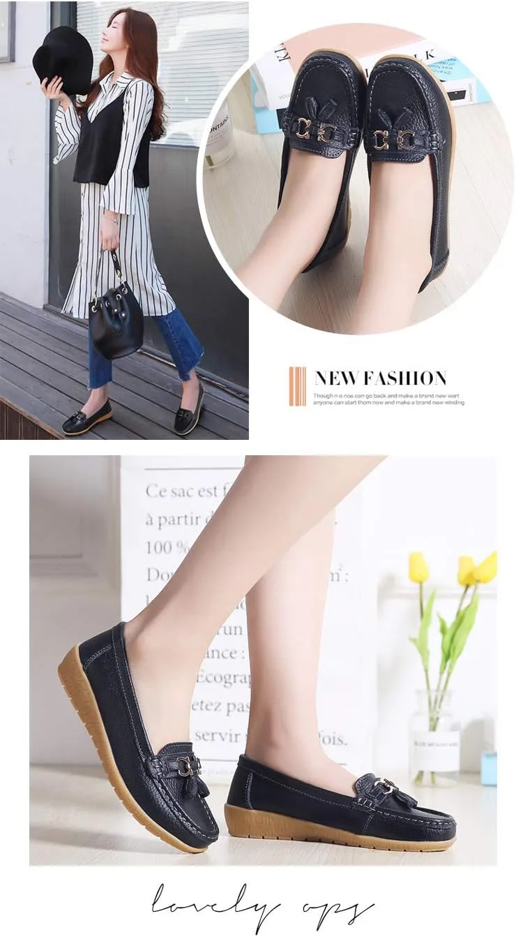 Women's Moccasins Cute Fashion Bow Chain Decorated Low Top Round Toe Shoes Orthopedic Sandals, Cute Casual Comfortable Lightweight Slip on Shoes, Female Solid All-Match Loafers for Everyday Wear