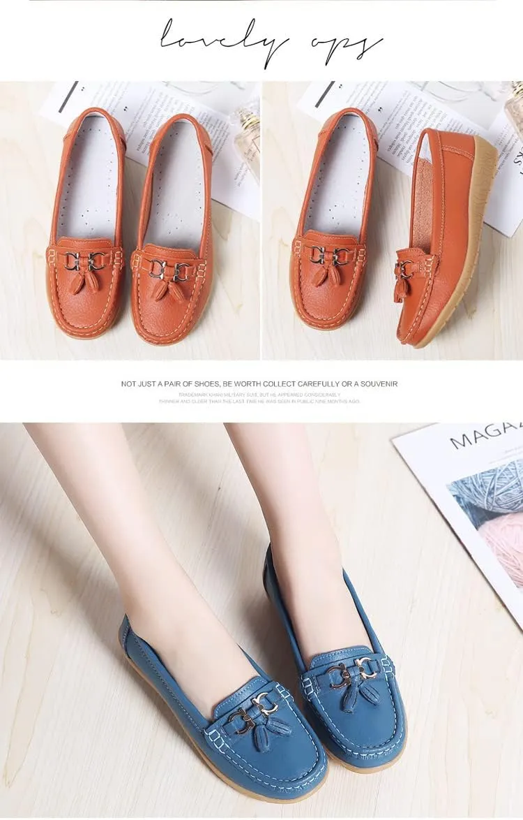 Women's Moccasins Cute Fashion Bow Chain Decorated Low Top Round Toe Shoes Orthopedic Sandals, Cute Casual Comfortable Lightweight Slip on Shoes, Female Solid All-Match Loafers for Everyday Wear