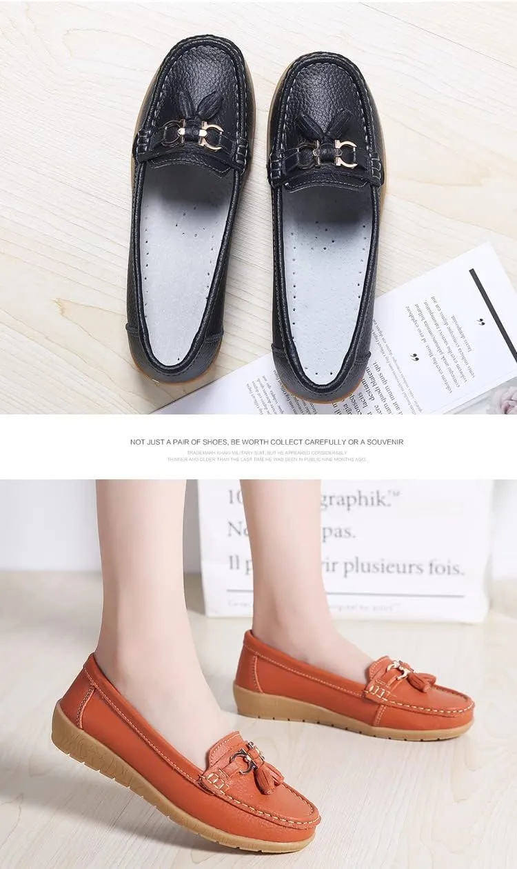 Women's Moccasins Cute Fashion Bow Chain Decorated Low Top Round Toe Shoes Orthopedic Sandals, Cute Casual Comfortable Lightweight Slip on Shoes, Female Solid All-Match Loafers for Everyday Wear