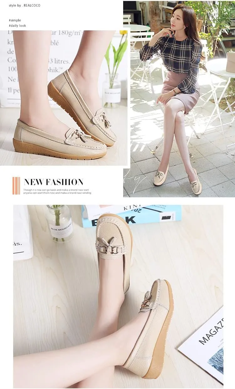 Women's Moccasins Cute Fashion Bow Chain Decorated Low Top Round Toe Shoes Orthopedic Sandals, Cute Casual Comfortable Lightweight Slip on Shoes, Female Solid All-Match Loafers for Everyday Wear