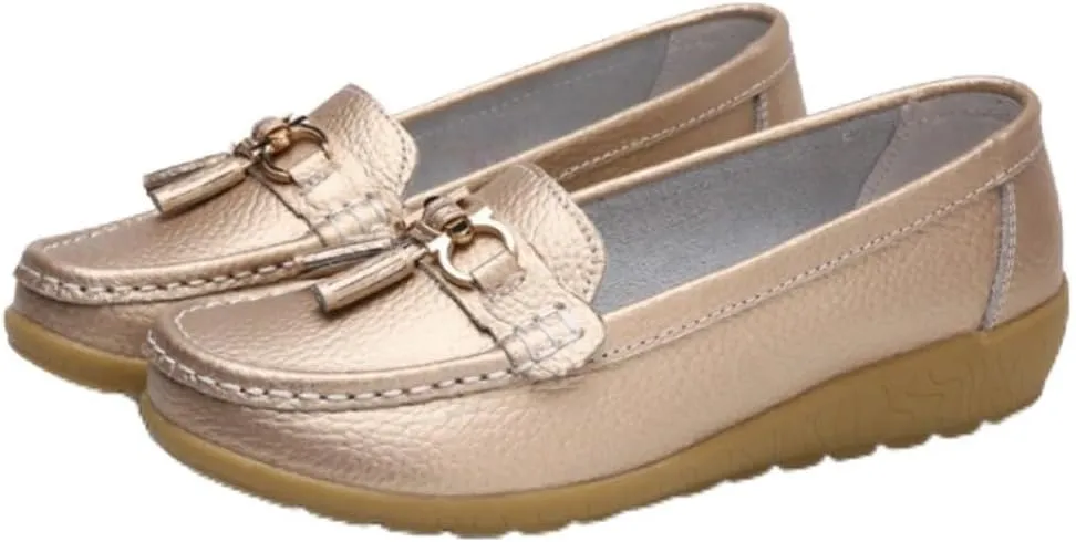 Women's Moccasins Cute Fashion Bow Chain Decorated Low Top Round Toe Shoes Orthopedic Sandals, Cute Casual Comfortable Lightweight Slip on Shoes, Female Solid All-Match Loafers for Everyday Wear