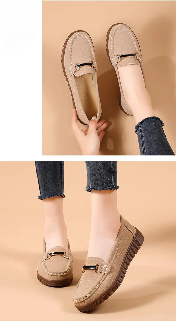Women's Moccasins Cute Low Top Fashion Chain Decorated Round Toe Shoes Orthopedic Sandals, Cute Casual Comfortable Lightweight Slip on Shoes, Female Solid All-Match Loafers for Daily Wear Beach Travel