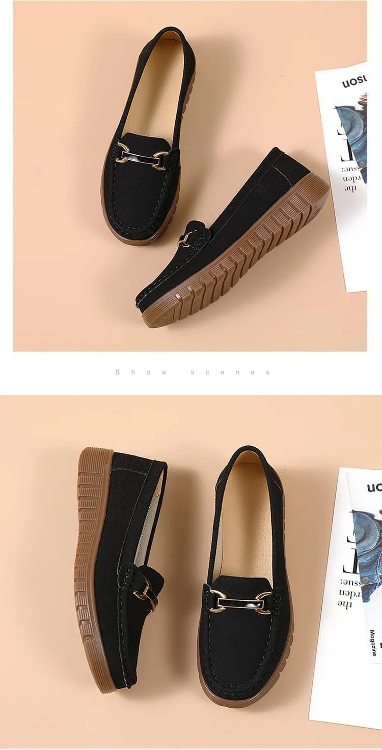 Women's Moccasins Cute Low Top Fashion Chain Decorated Round Toe Shoes Orthopedic Sandals, Cute Casual Comfortable Lightweight Slip on Shoes, Female Solid All-Match Loafers for Daily Wear Beach Travel