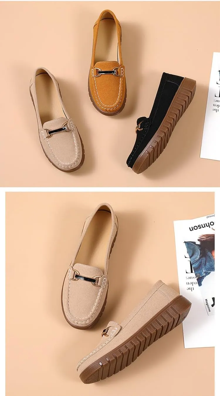 Women's Moccasins Cute Low Top Fashion Chain Decorated Round Toe Shoes Orthopedic Sandals, Cute Casual Comfortable Lightweight Slip on Shoes, Female Solid All-Match Loafers for Daily Wear Beach Travel