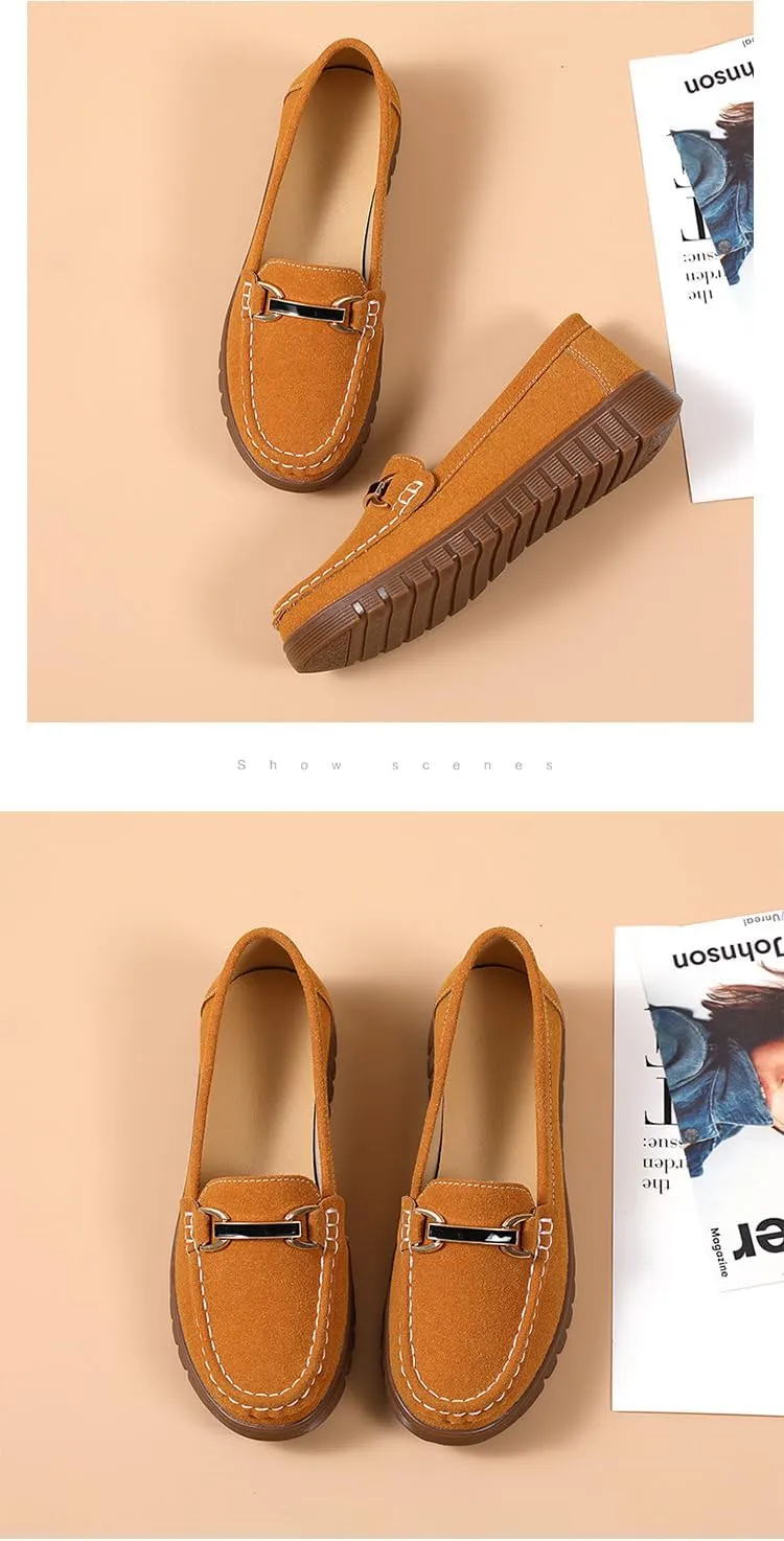 Women's Moccasins Cute Low Top Fashion Chain Decorated Round Toe Shoes Orthopedic Sandals, Cute Casual Comfortable Lightweight Slip on Shoes, Female Solid All-Match Loafers for Daily Wear Beach Travel