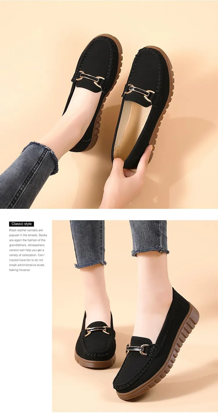 Women's Moccasins Cute Low Top Fashion Chain Decorated Round Toe Shoes Orthopedic Sandals, Cute Casual Comfortable Lightweight Slip on Shoes, Female Solid All-Match Loafers for Daily Wear Beach Travel