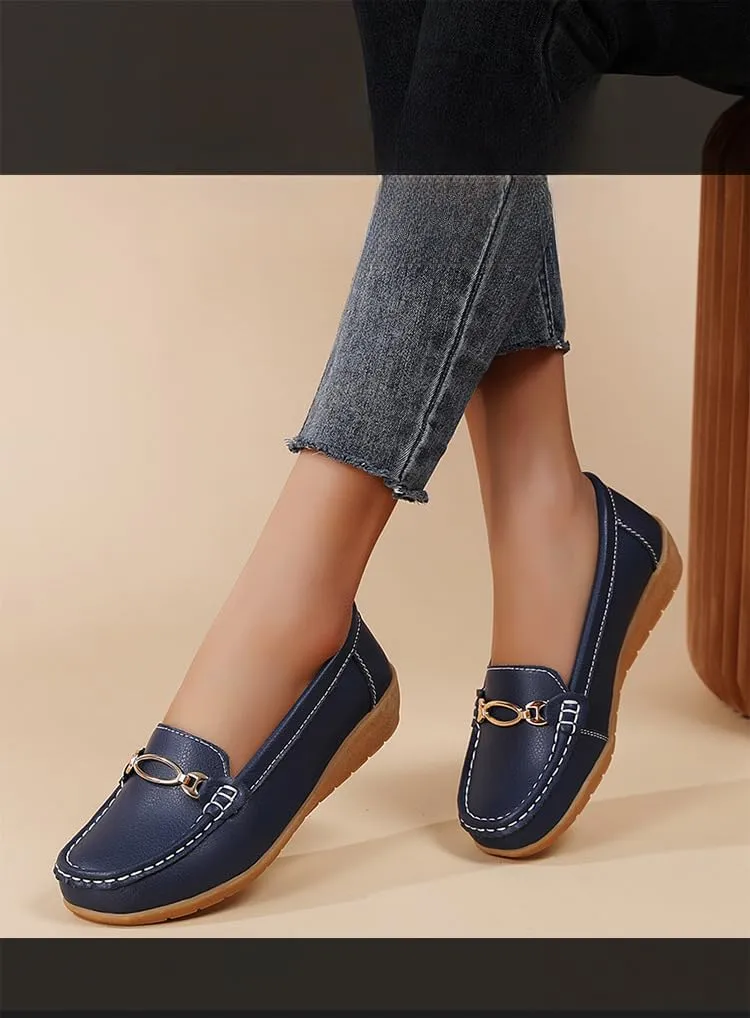 Women's Moccasins Fashion Chain Decorated Low Top Round Toe Shoes Orthopedic Sandals, Cute Casual Comfortable Lightweight Slip on Shoes, Female Solid All-Match Loafers for Daily Wear, Birthday Gifts