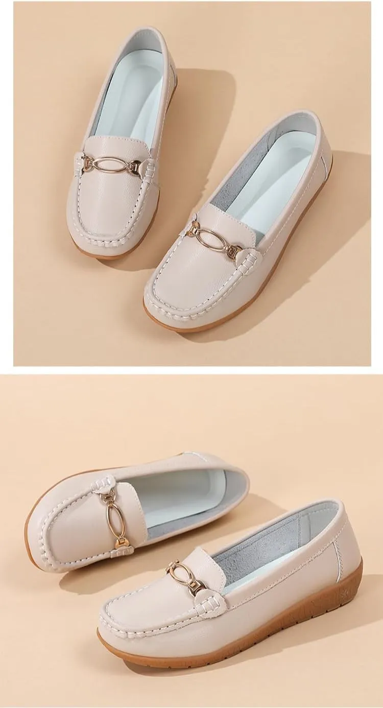 Women's Moccasins Fashion Chain Decorated Low Top Round Toe Shoes Orthopedic Sandals, Cute Casual Comfortable Lightweight Slip on Shoes, Female Solid All-Match Loafers for Daily Wear, Birthday Gifts