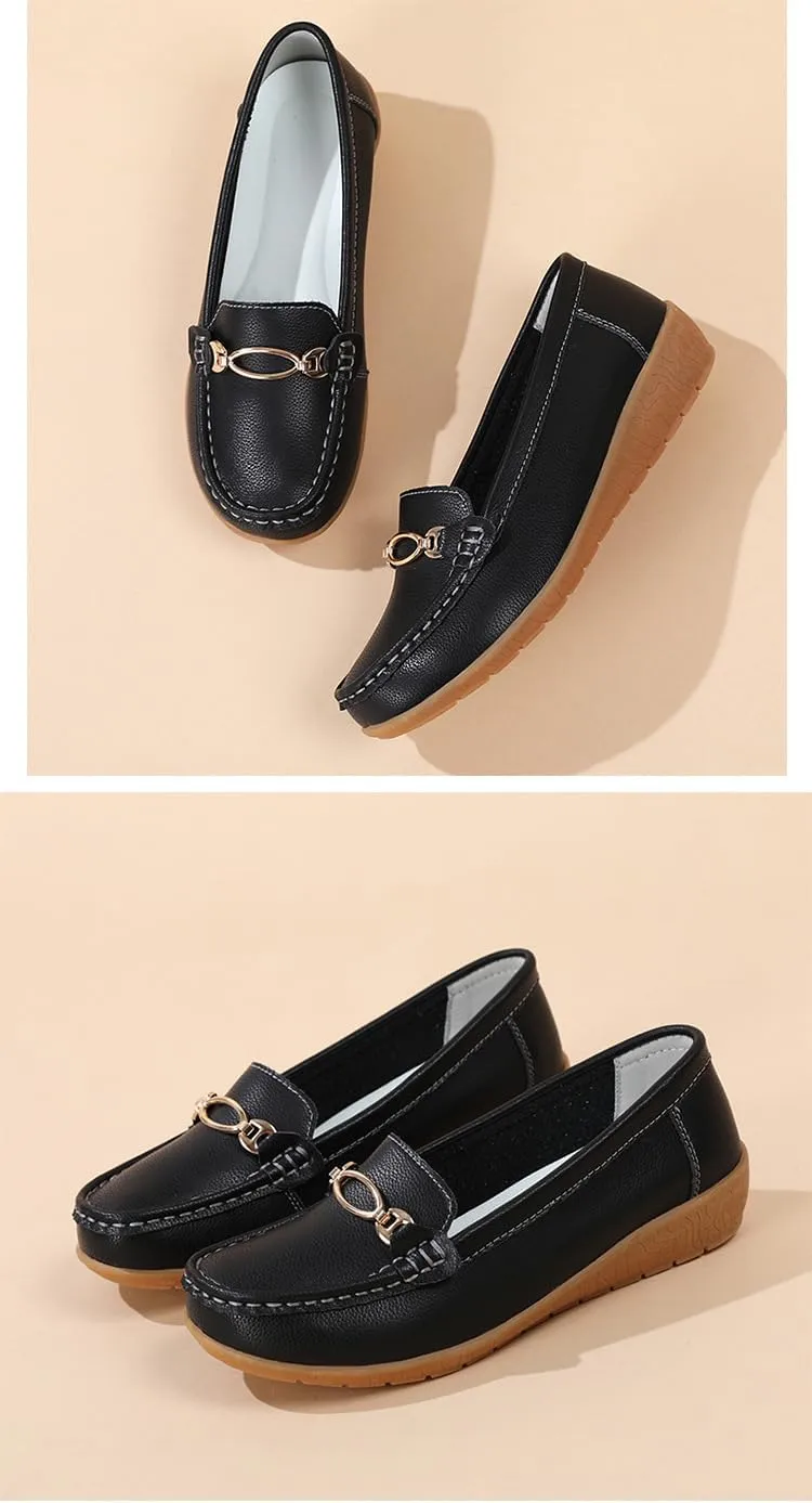 Women's Moccasins Fashion Chain Decorated Low Top Round Toe Shoes Orthopedic Sandals, Cute Casual Comfortable Lightweight Slip on Shoes, Female Solid All-Match Loafers for Daily Wear, Birthday Gifts
