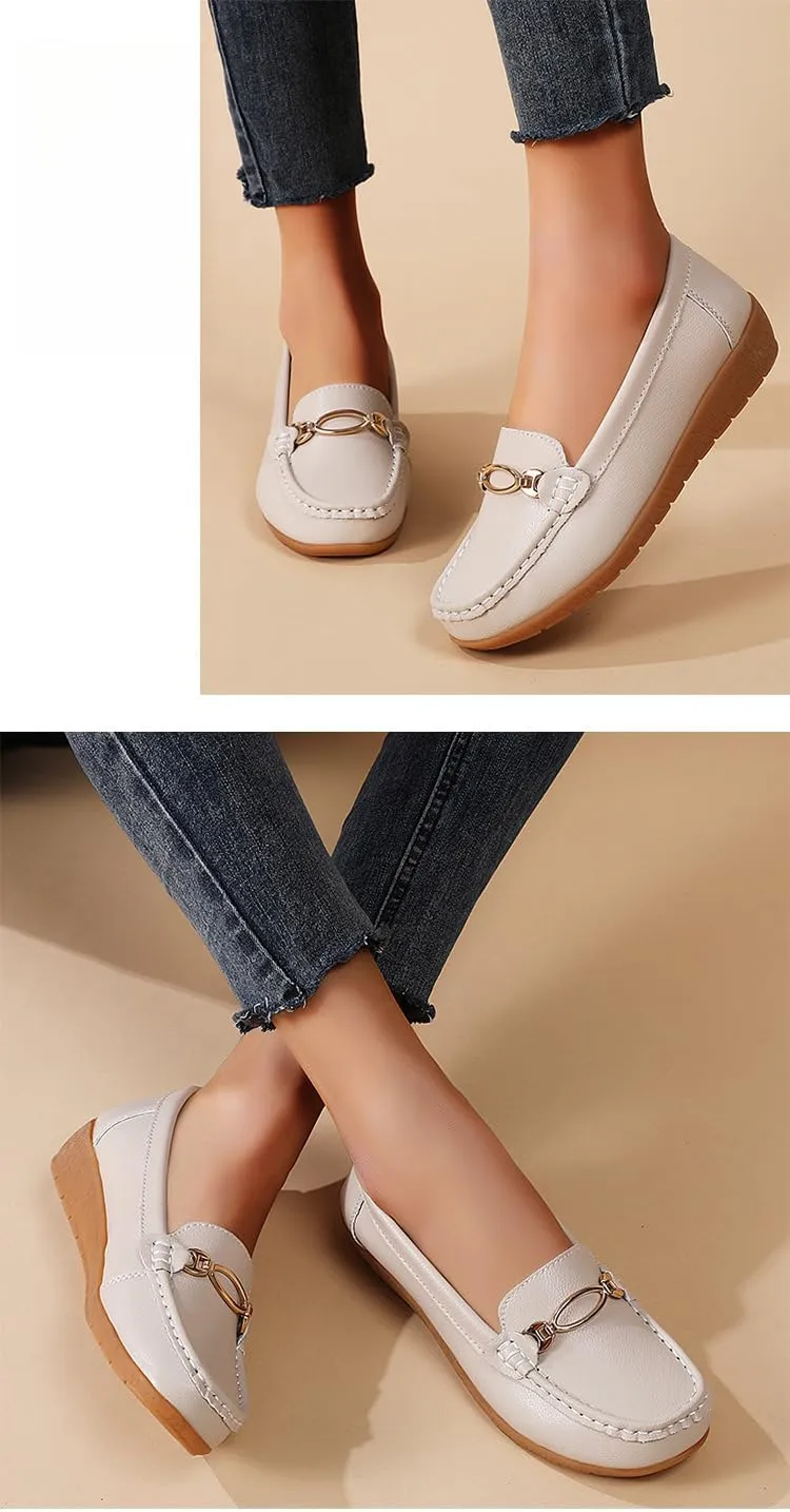 Women's Moccasins Fashion Chain Decorated Low Top Round Toe Shoes Orthopedic Sandals, Cute Casual Comfortable Lightweight Slip on Shoes, Female Solid All-Match Loafers for Daily Wear, Birthday Gifts