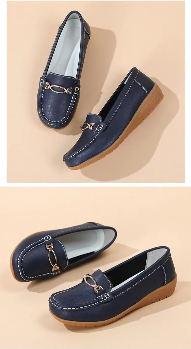 Women's Moccasins Fashion Chain Decorated Low Top Round Toe Shoes Orthopedic Sandals, Cute Casual Comfortable Lightweight Slip on Shoes, Female Solid All-Match Loafers for Daily Wear, Birthday Gifts