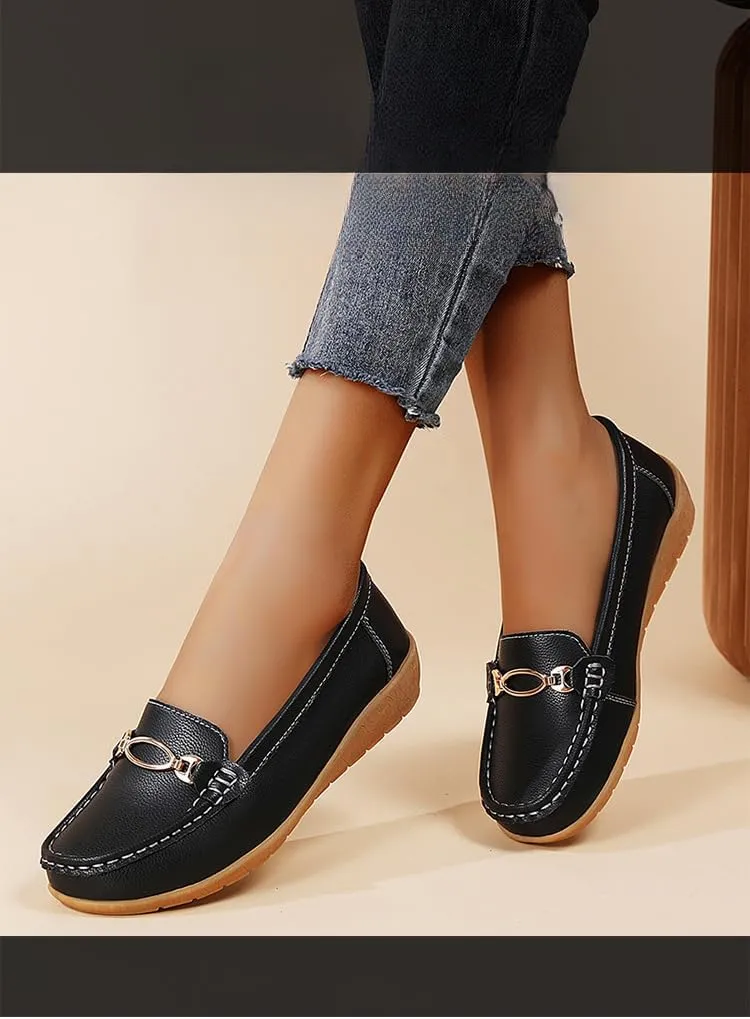 Women's Moccasins Fashion Chain Decorated Low Top Round Toe Shoes Orthopedic Sandals, Cute Casual Comfortable Lightweight Slip on Shoes, Female Solid All-Match Loafers for Daily Wear, Birthday Gifts
