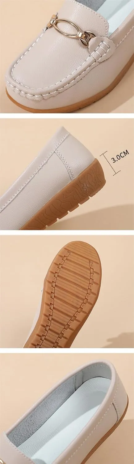 Women's Moccasins Fashion Chain Decorated Low Top Round Toe Shoes Orthopedic Sandals, Cute Casual Comfortable Lightweight Slip on Shoes, Female Solid All-Match Loafers for Daily Wear, Birthday Gifts