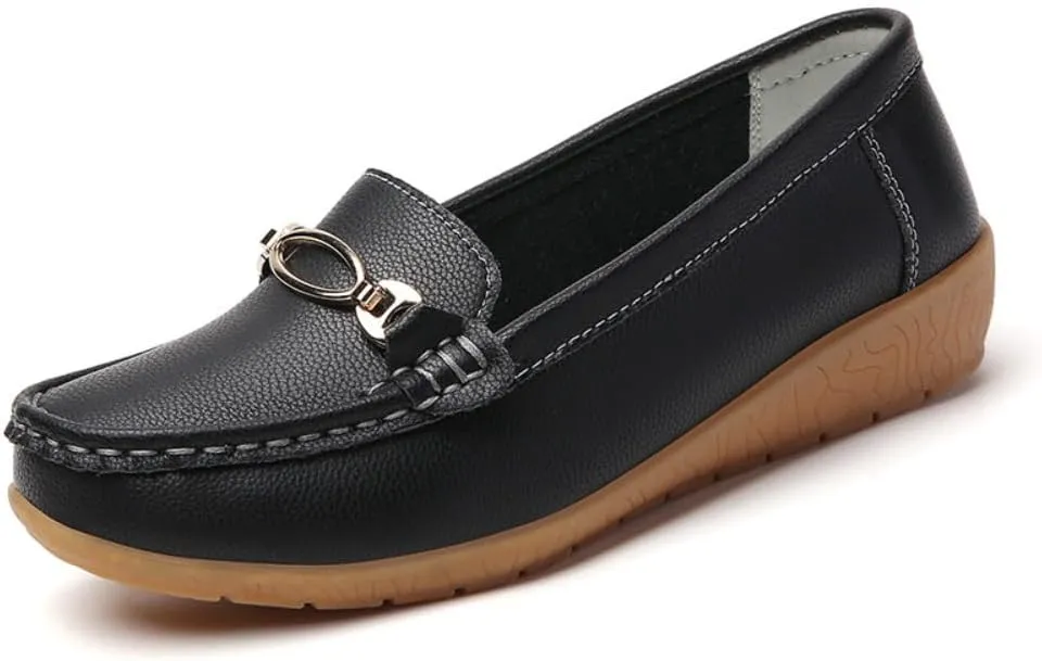 Women's Moccasins Fashion Chain Decorated Low Top Round Toe Shoes Orthopedic Sandals, Cute Casual Comfortable Lightweight Slip on Shoes, Female Solid All-Match Loafers for Daily Wear, Birthday Gifts