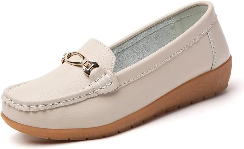Women's Moccasins Fashion Chain Decorated Low Top Round Toe Shoes Orthopedic Sandals, Cute Casual Comfortable Lightweight Slip on Shoes, Female Solid All-Match Loafers for Daily Wear, Birthday Gifts