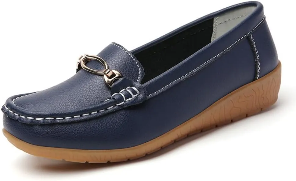 Women's Moccasins Fashion Chain Decorated Low Top Round Toe Shoes Orthopedic Sandals, Cute Casual Comfortable Lightweight Slip on Shoes, Female Solid All-Match Loafers for Daily Wear, Birthday Gifts