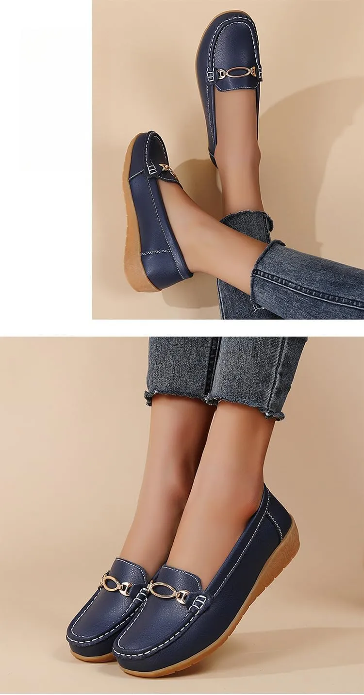 Women's Moccasins Fashion Chain Decorated Low Top Round Toe Shoes Orthopedic Sandals, Cute Casual Comfortable Lightweight Slip on Shoes, Female Solid All-Match Loafers for Daily Wear, Birthday Gifts