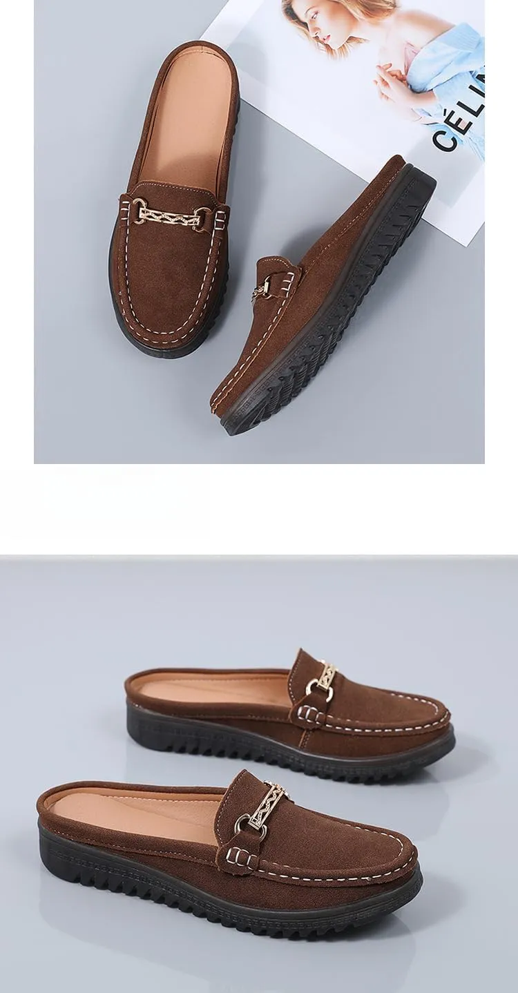 Women's Moccasins Fashion Chain Decorated Low Top Round Toe Shoes Orthopedic Sandals, Cute Casual Comfy Lightweight Slip on Shoes, Minimalist Streetwear, Female All-Match Loafers for Daily Wear