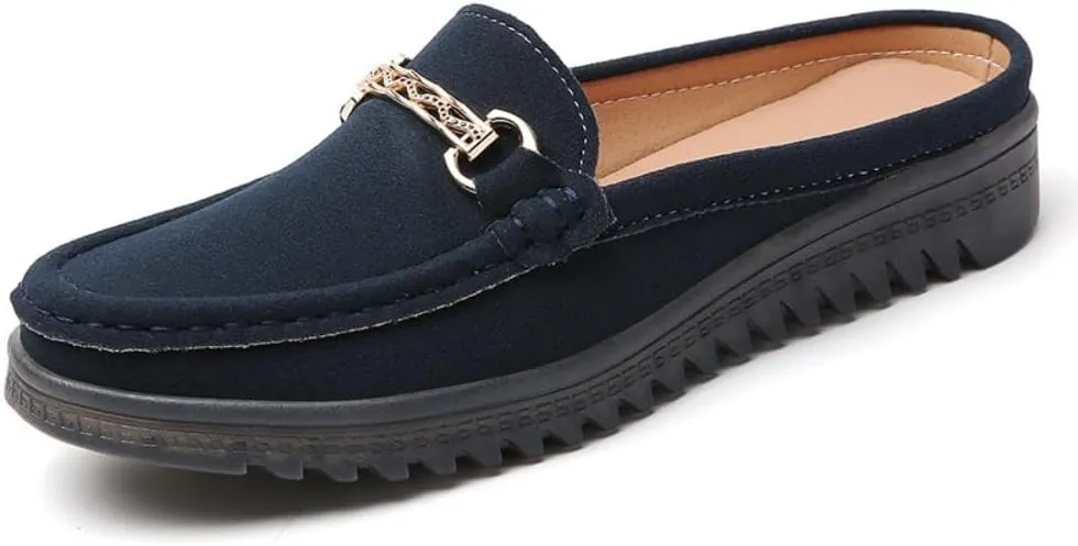 Women's Moccasins Fashion Chain Decorated Low Top Round Toe Shoes Orthopedic Sandals, Cute Casual Comfy Lightweight Slip on Shoes, Minimalist Streetwear, Female All-Match Loafers for Daily Wear