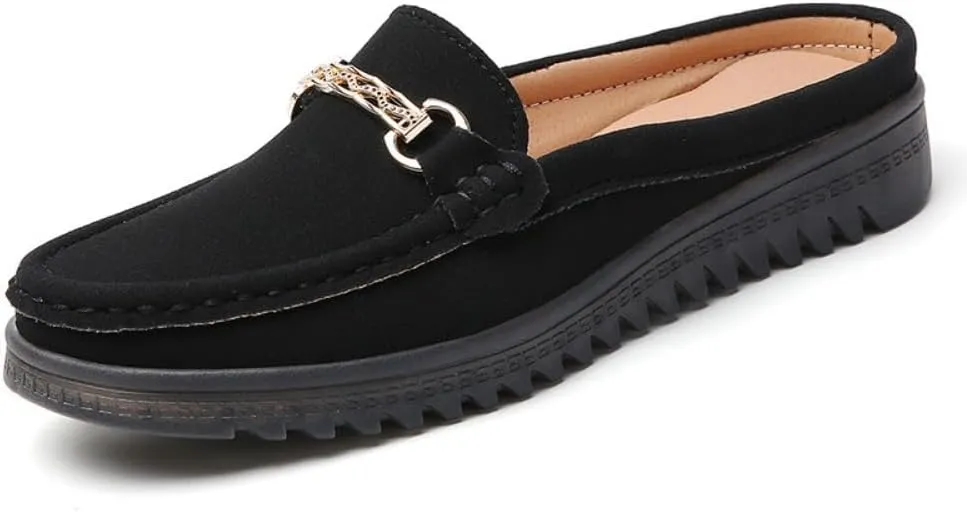 Women's Moccasins Fashion Chain Decorated Low Top Round Toe Shoes Orthopedic Sandals, Cute Casual Comfy Lightweight Slip on Shoes, Minimalist Streetwear, Female All-Match Loafers for Daily Wear