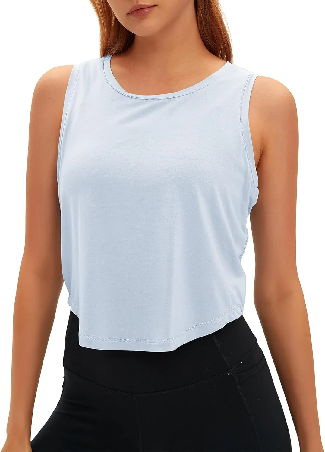 Women's Open Back Workout Tops Sleeveless Crop Yoga Shirts Lightweight Athletic Gym Exercise Tank Tops